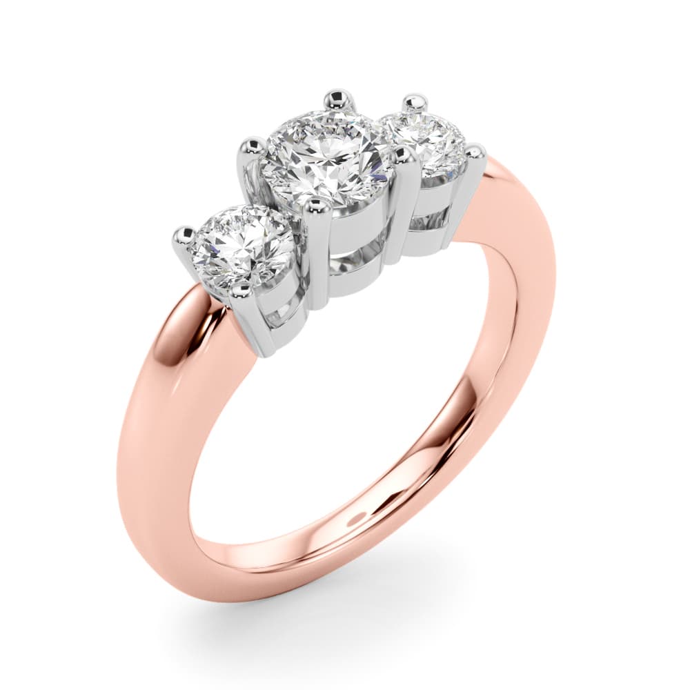 3-Stone Engagement Ring, style LGDR022, Angle view in rose gold