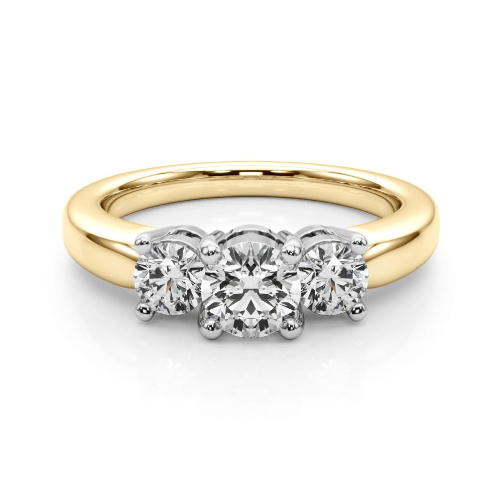 3-Stone Engagement Ring, style LGDR022, On hand view in yellow gold