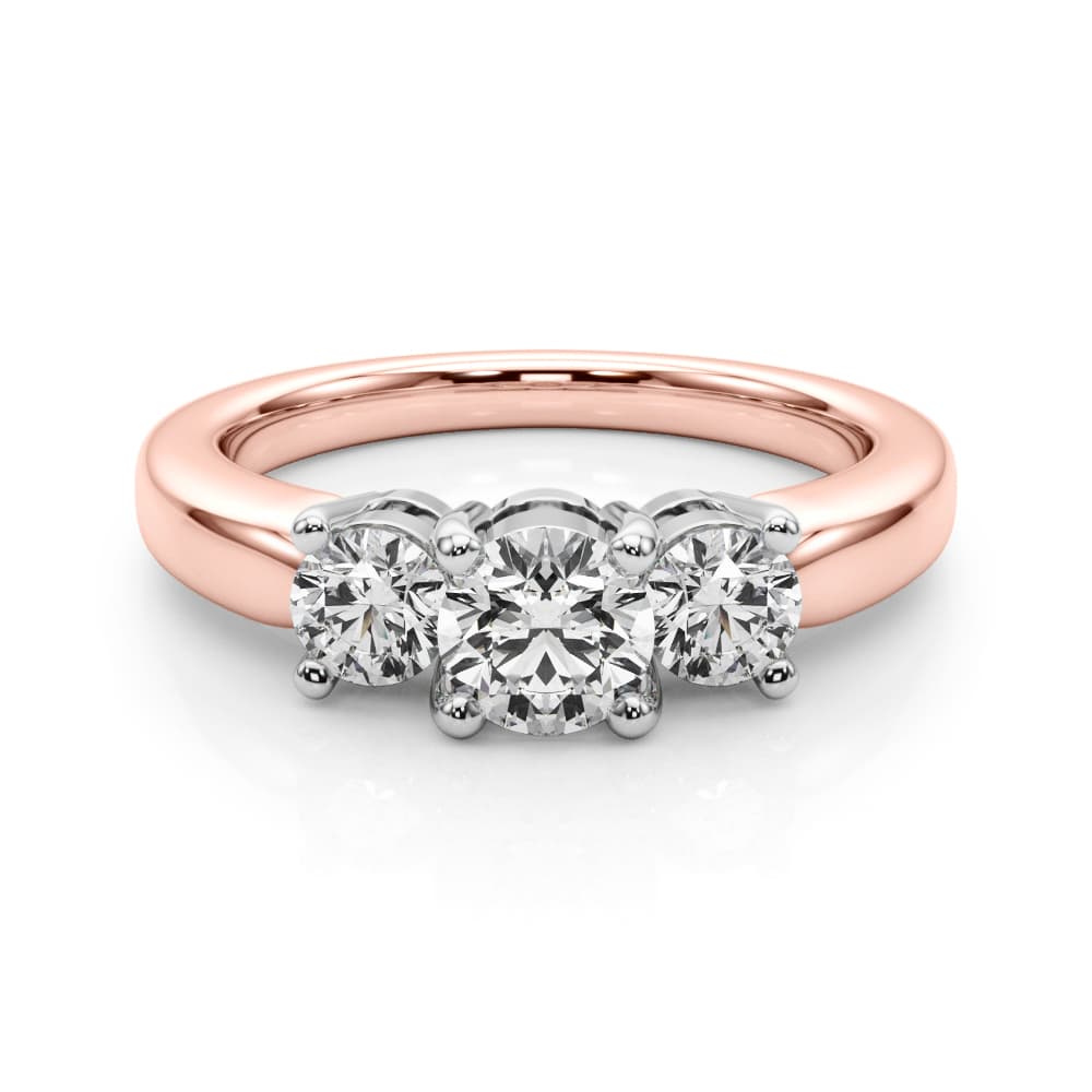 3-Stone Engagement Ring, style LGDR022, On hand view in rose gold