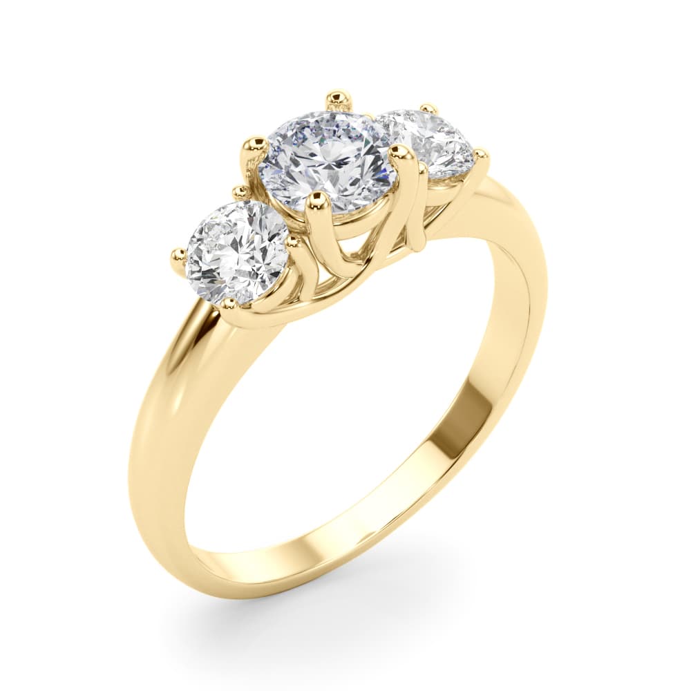 3-Stone Round Trellis Engagement Ring, style LGDR023, Angle view in yellow gold
