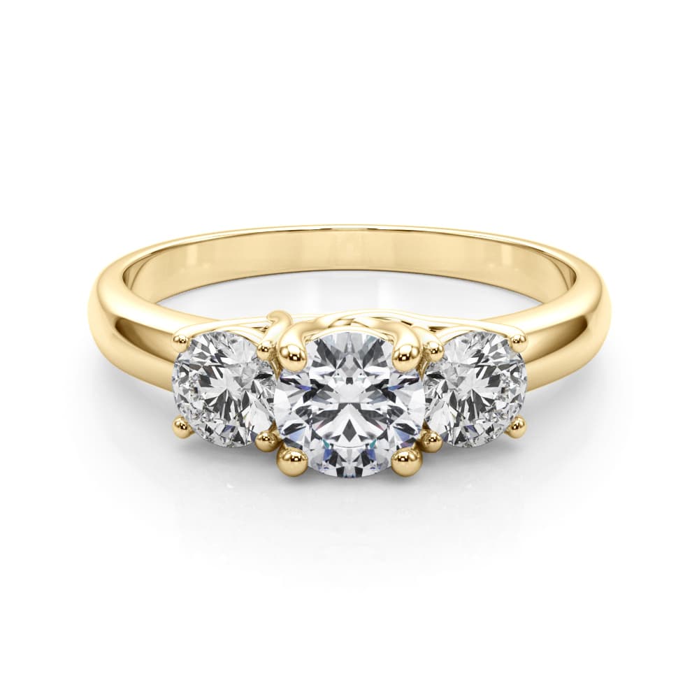3-Stone Round Trellis Engagement Ring, style LGDR023, On hand view in yellow gold