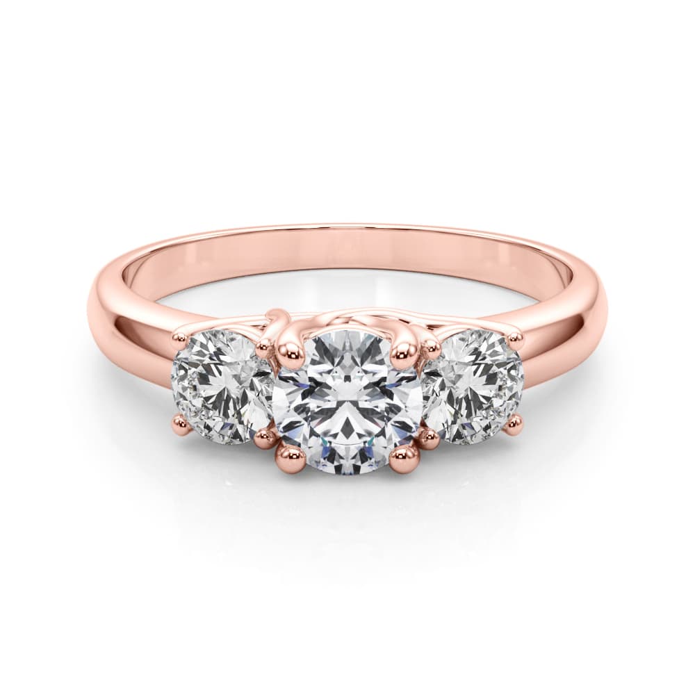 3-Stone Round Trellis Engagement Ring, style LGDR023, On hand view in rose gold