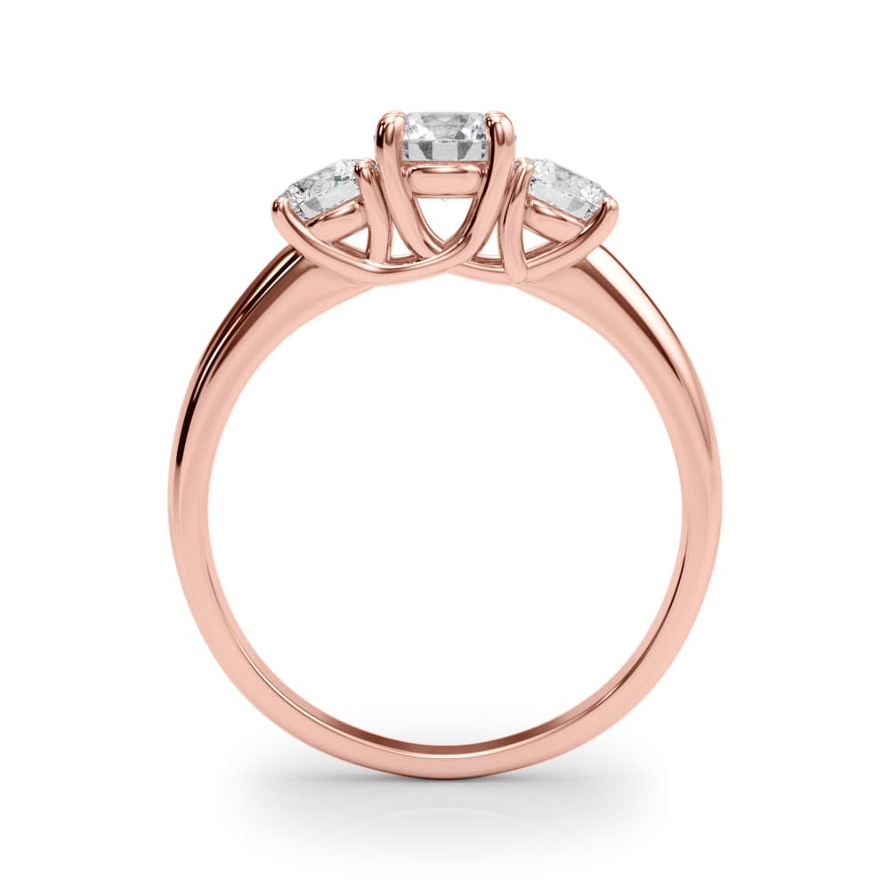 3-Stone Round Trellis Engagement Ring, style LGDR023, Side view in rose gold