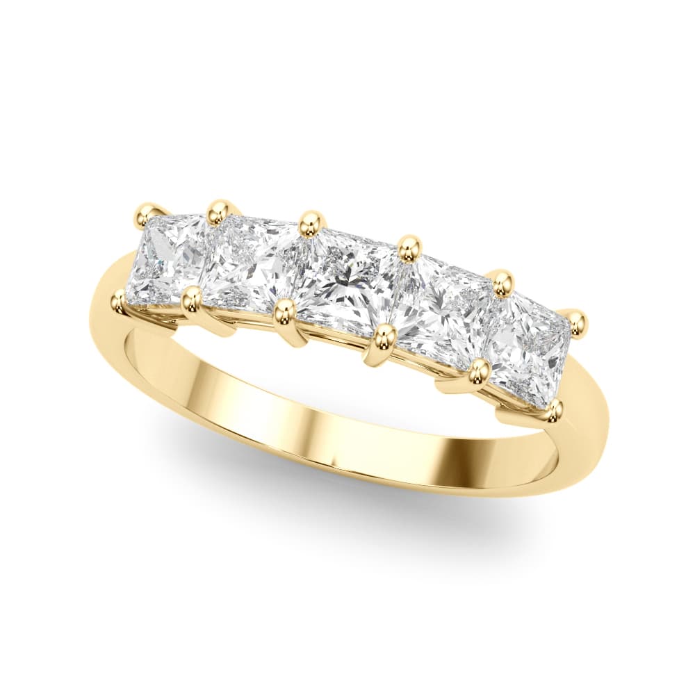 5-Stone Princess Cut Wedding Band (0.85 ct. tw.), Front view in yellow gold