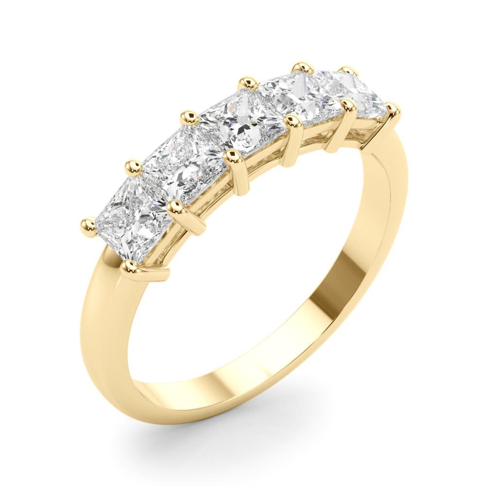 5-Stone Princess Cut Wedding Band (0.85 ct. tw.), Angle view in yellow gold