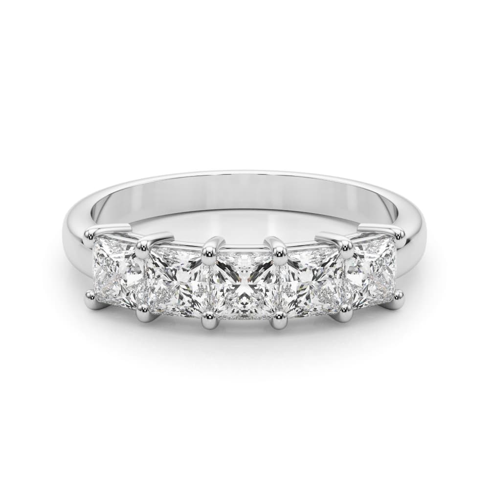 5-Stone Princess Cut Wedding Band (0.85 ct. tw.), On hand view in white gold or platinum