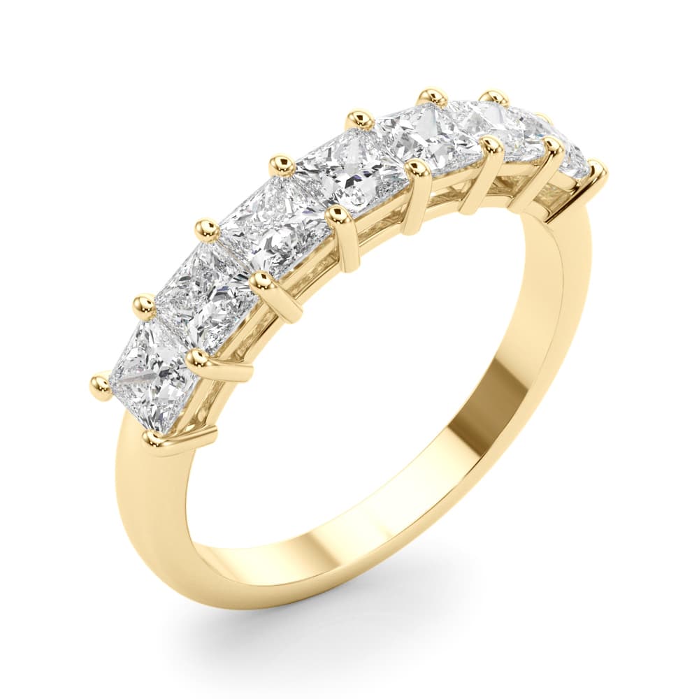 Lab-Grown Diamond 7-Stone Princess Cut Band (1.4 ct. tw.), Angle view in yellow gold
