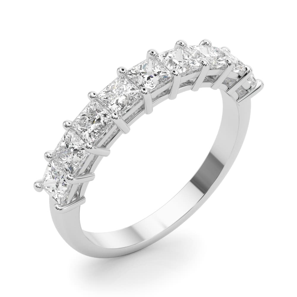 Lab Grown Diamond 9-Stone Princess Cut Wedding Band (0.9 ct. tw.), Angle view in white gold or platinum