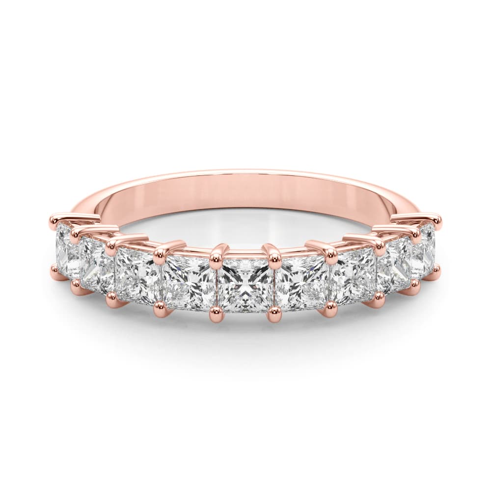 Lab Grown Diamond 9-Stone Princess Cut Wedding Band (1.8 ct. tw.), On hand view in rose gold