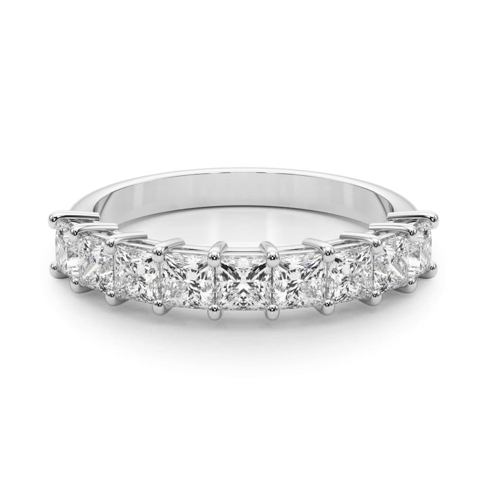 Lab Grown Diamond 9-Stone Princess Cut Wedding Band (0.9 ct. tw.), On hand view in white gold or platinum