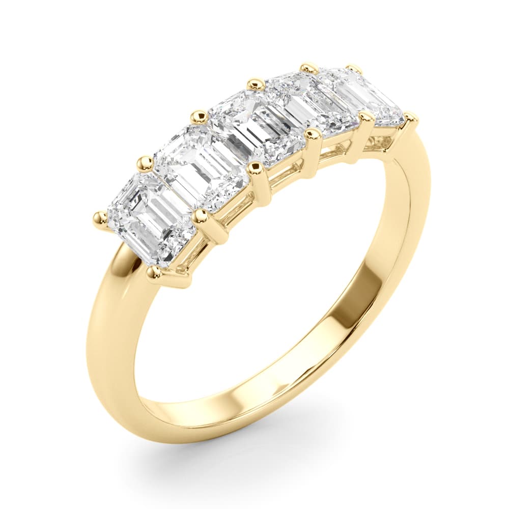 Lab-Grown Diamond 5-Stone Emerald Cut Band (1 ct. tw.), Angle view in yellow gold