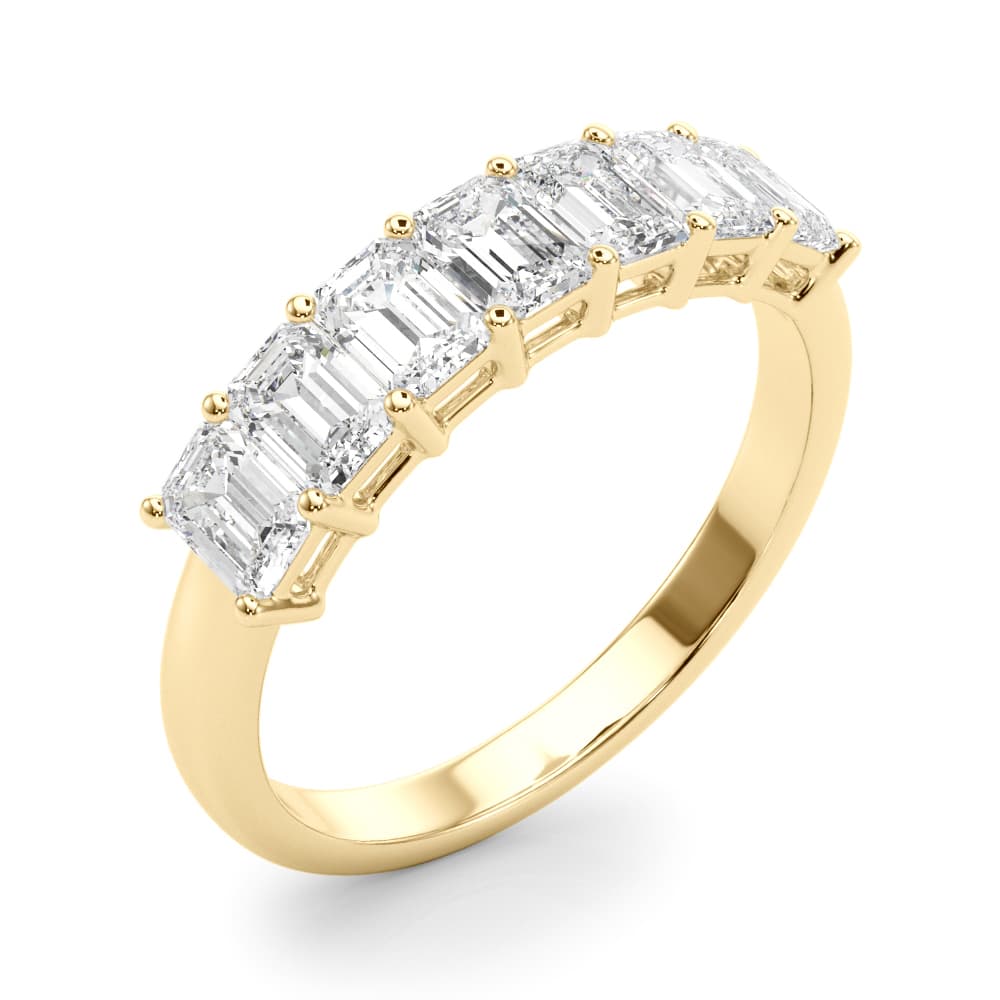 Lab-Grown Diamond 7-Stone Emerald Cut Band (2.17 ct. tw.), Angle view in yellow gold