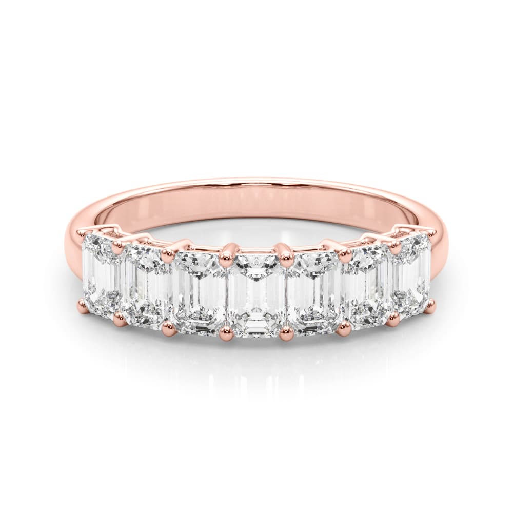 Lab-Grown Diamond 7-Stone Emerald Cut Band (2.17 ct. tw.), On hand view in rose gold