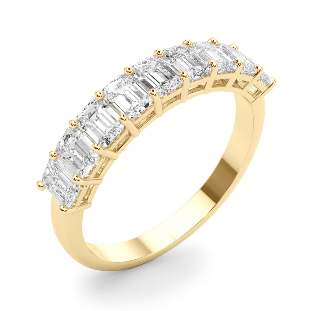 Lab-Grown Diamond 9-Stone Emerald Cut Band (2 1/4 ct. tw.), Angle view in yellow gold