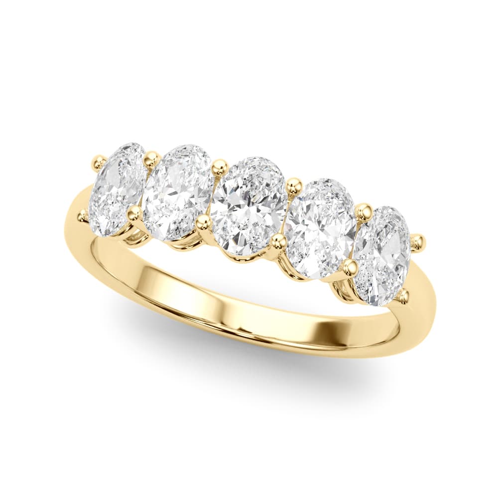 5-Stone Oval Shared Prong Wedding Bands (1.15 ct. tw.), Front view in yellow gold