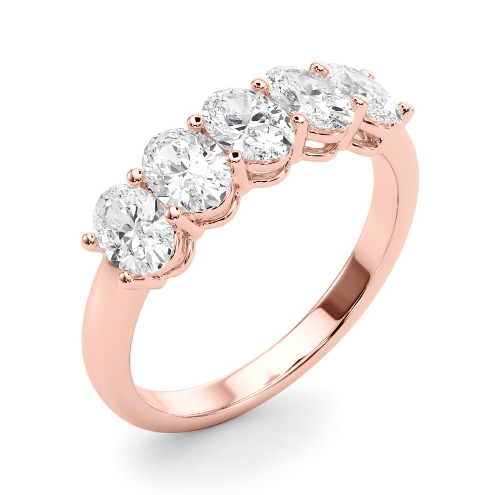 5-Stone Oval Shared Prong Wedding Bands (1.15 ct. tw.), Angle view in rose gold