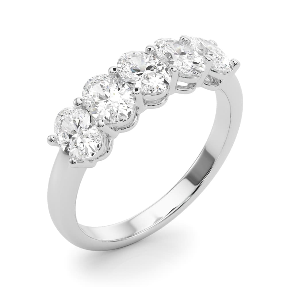 5-Stone Oval Shared Prong Wedding Bands (1 2/3 ct. tw.), Angle view in white gold or platinum