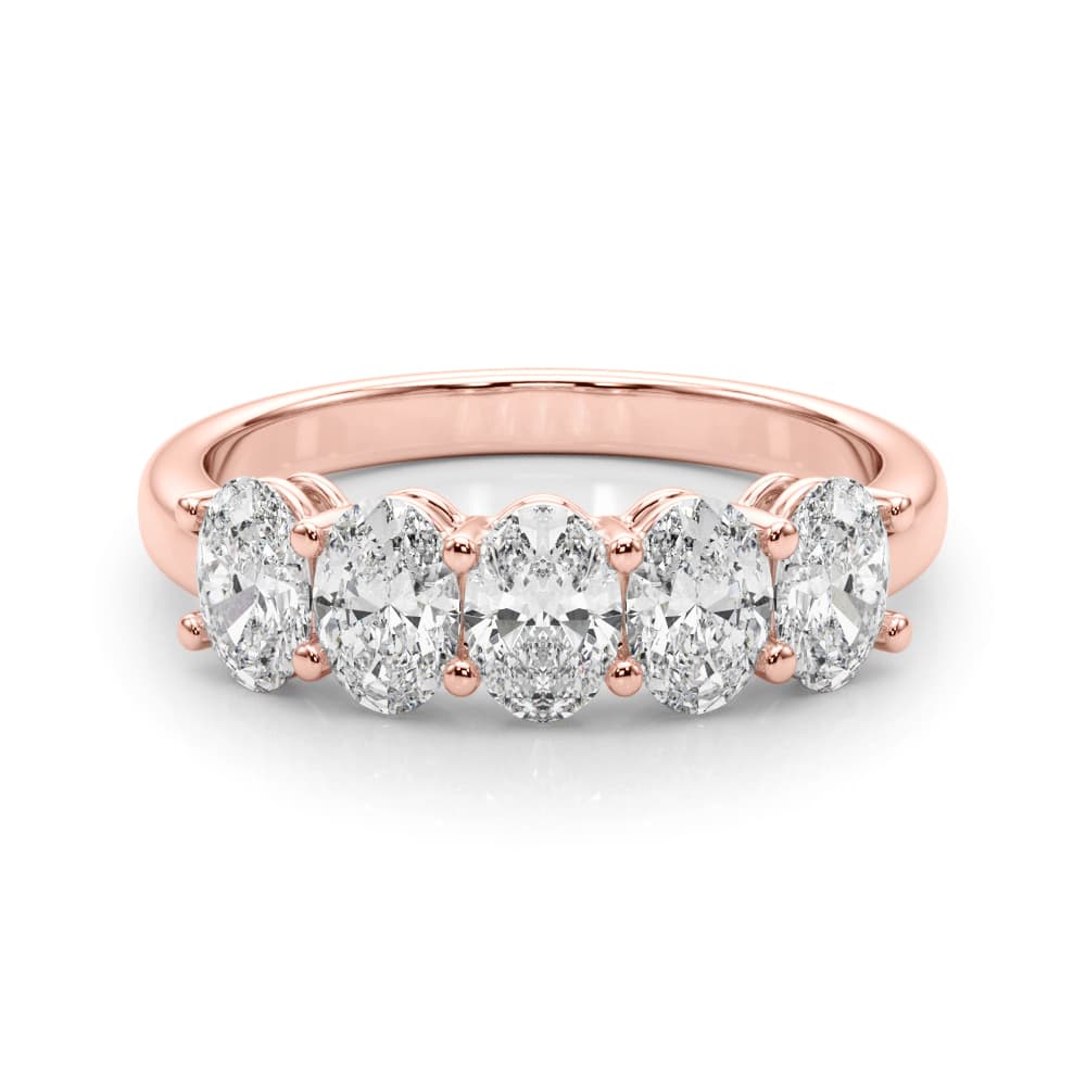 5-Stone Oval Shared Prong Wedding Bands (1.15 ct. tw.), On hand view in rose gold