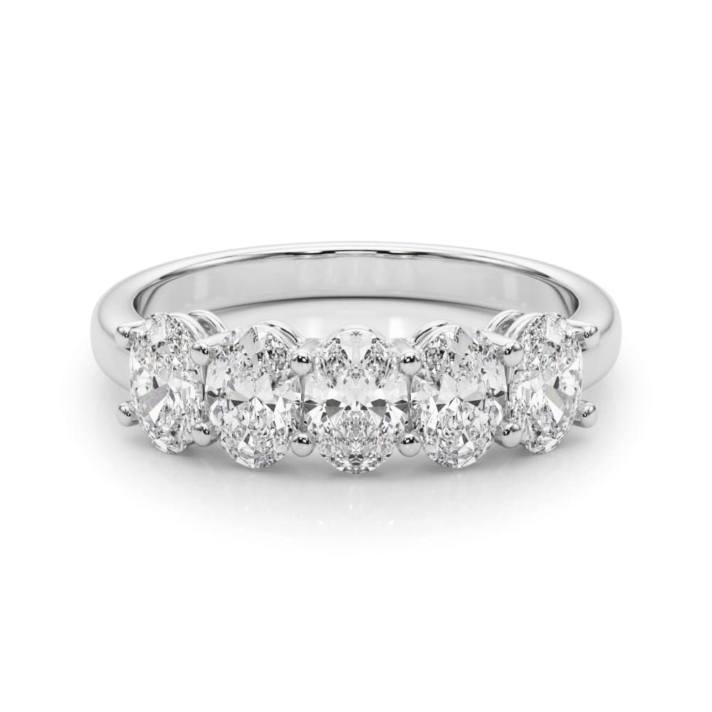 5-Stone Oval Shared Prong Wedding Bands (1 2/3 ct. tw.), On hand view in white gold or platinum