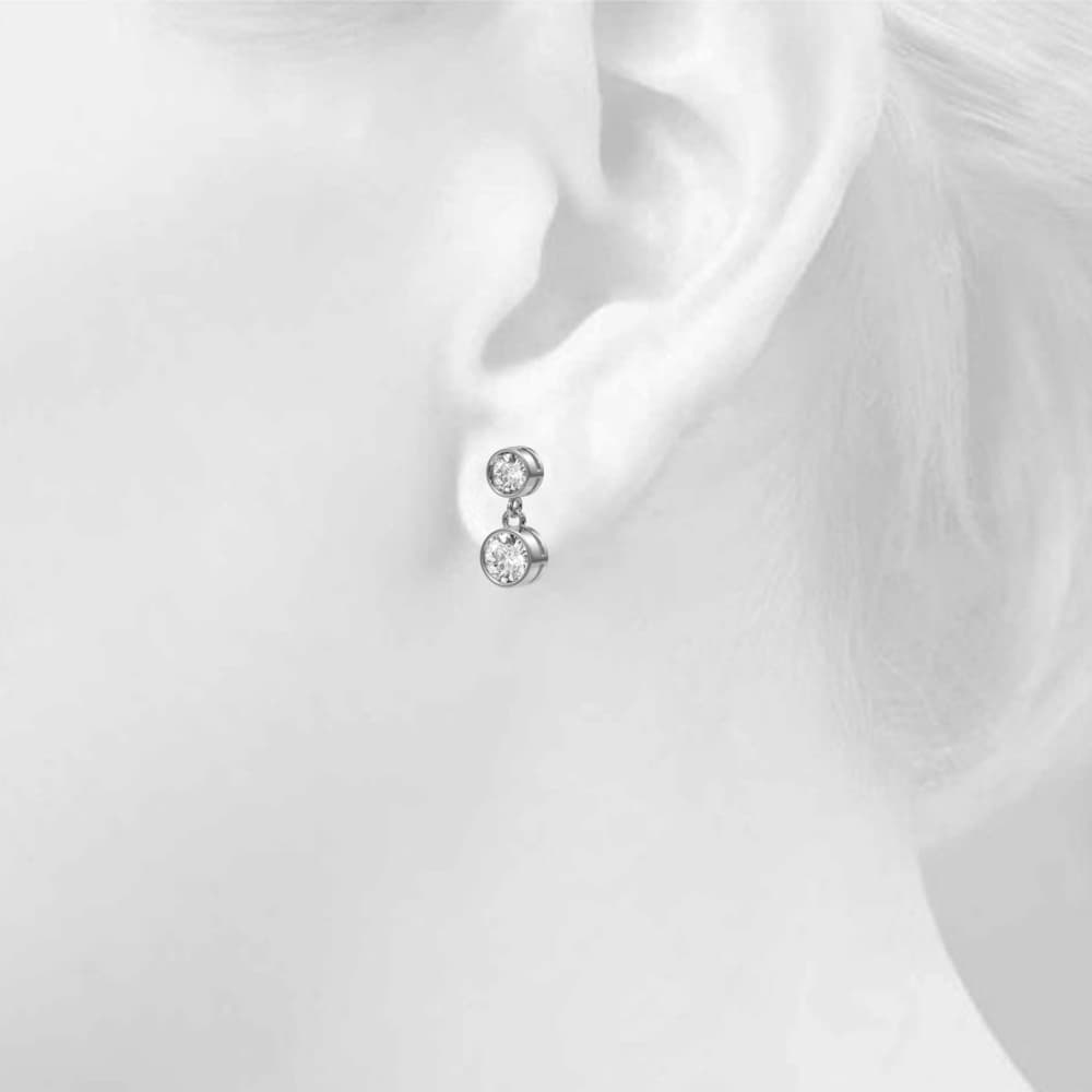 Modern Bezel Set Drop Earrings (0.4 ct. tw.), Top view in white gold or platinum