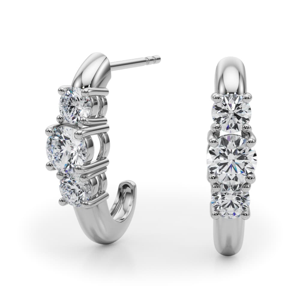 3-Stone Prong Set Earrings (0.48 ct. tw.), Angle view in white gold or platinum