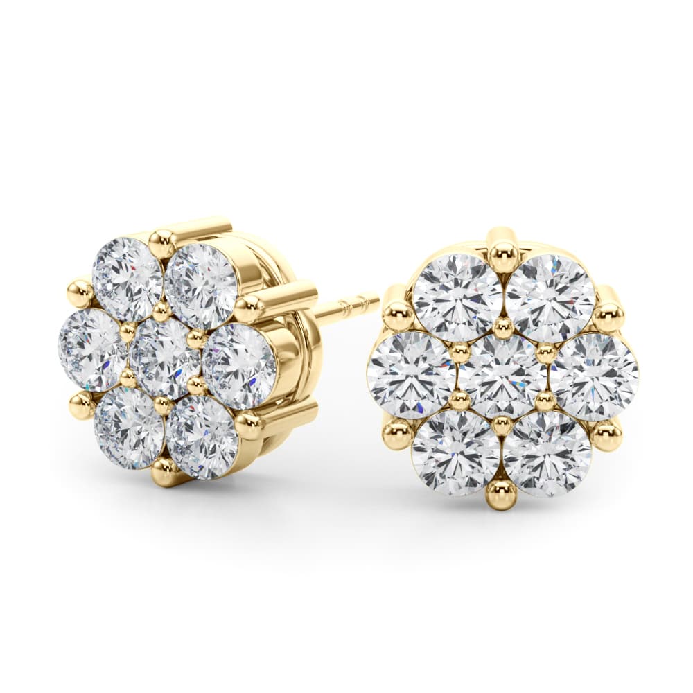 Lab-Grown Diamond Flower Cluster Earrings (2 ct. tw.), Angle view in yellow gold