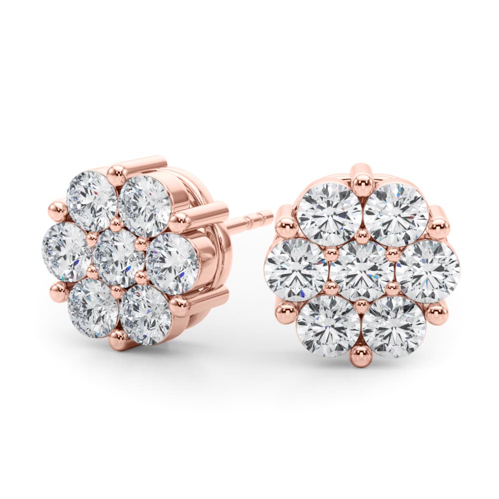 Lab-Grown Diamond Flower Cluster Earrings (2 ct. tw.), Angle view in rose gold