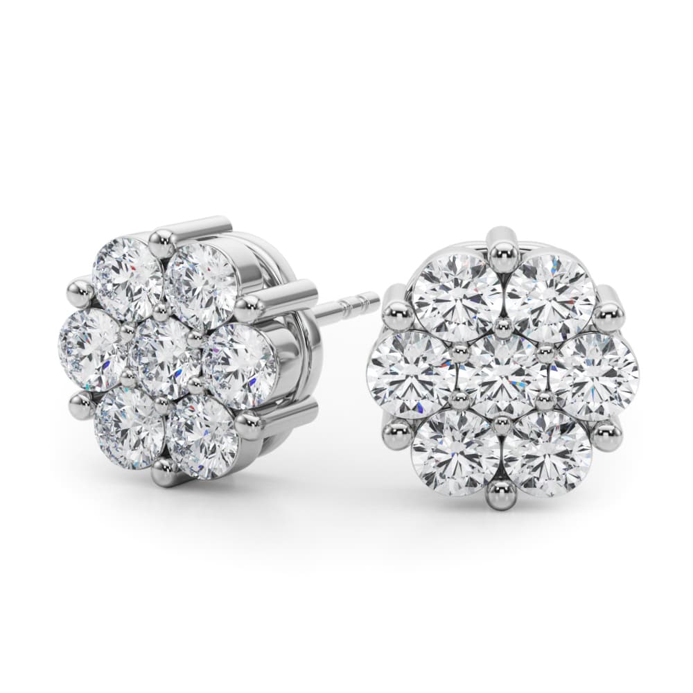 Lab-Grown Diamond Flower Cluster Earrings (2 ct. tw.), Angle view in white gold or platinum