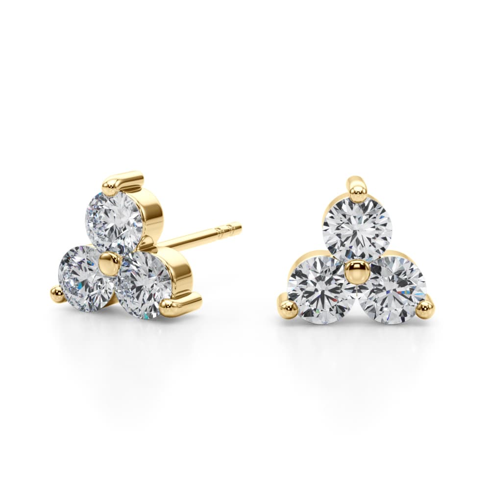 Lab-Grown Diamond 3-Stone Earrings (0.96 ct. tw.), Angle view in yellow gold