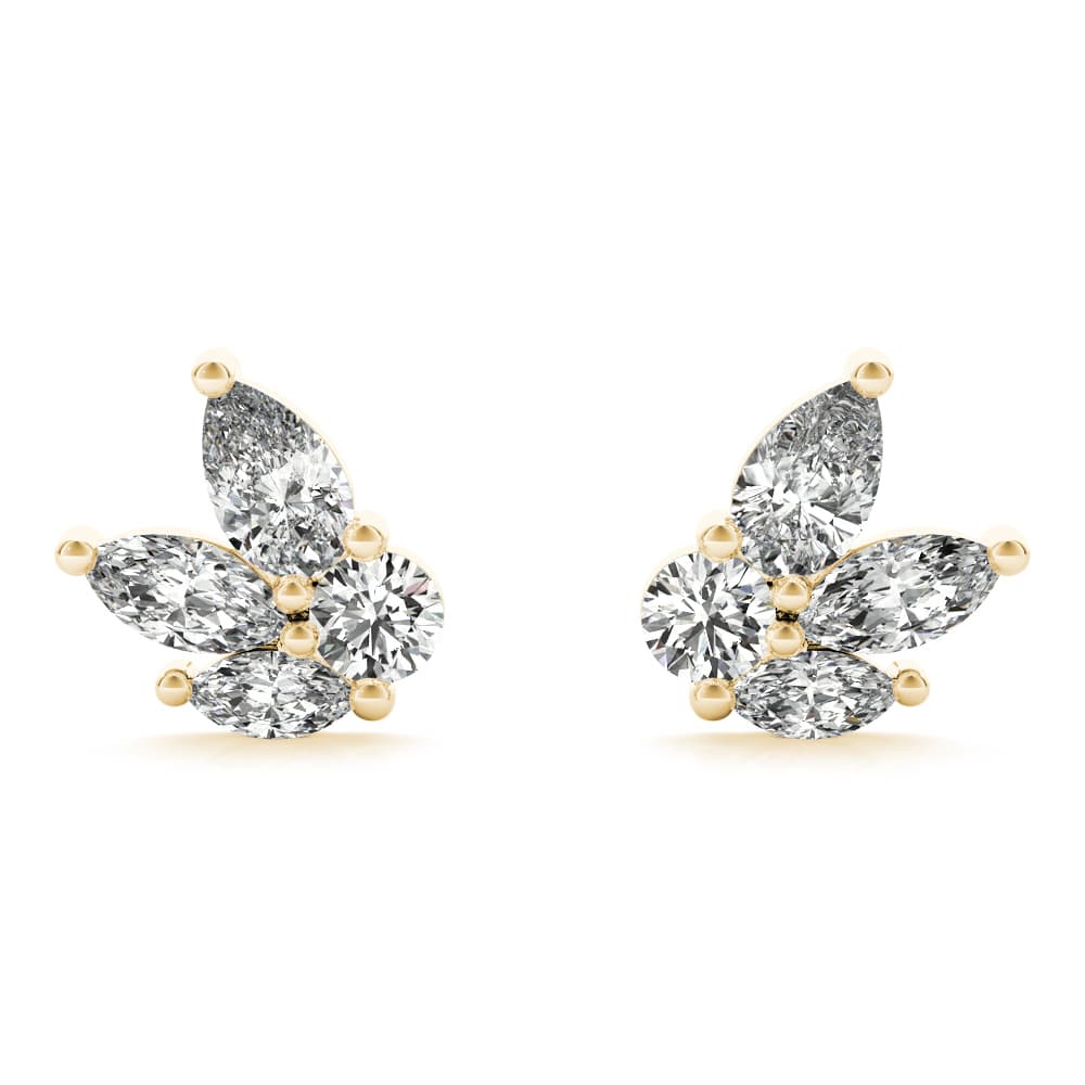 Lab-Grown Diamond Marquise Cluster Stud Earrings (1.04 ct. tw.), Front view in yellow gold