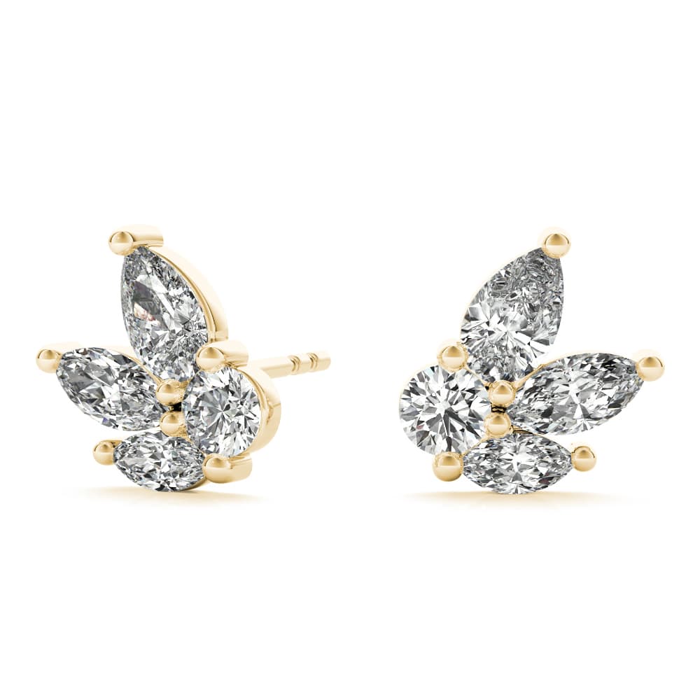 Lab-Grown Diamond Marquise Cluster Stud Earrings (1.04 ct. tw.), Angle view in yellow gold