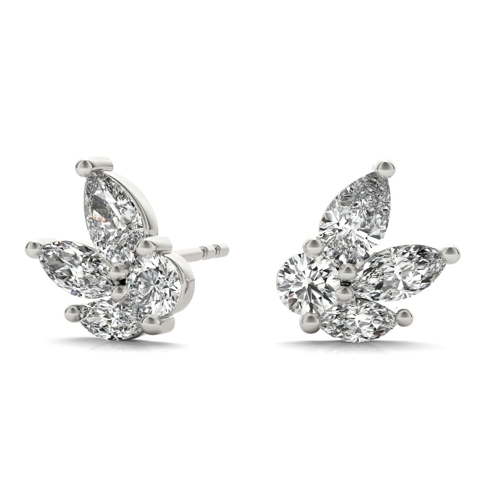 Lab-Grown Diamond Marquise Cluster Stud Earrings (1.04 ct. tw.), Angle view in white gold or platinum