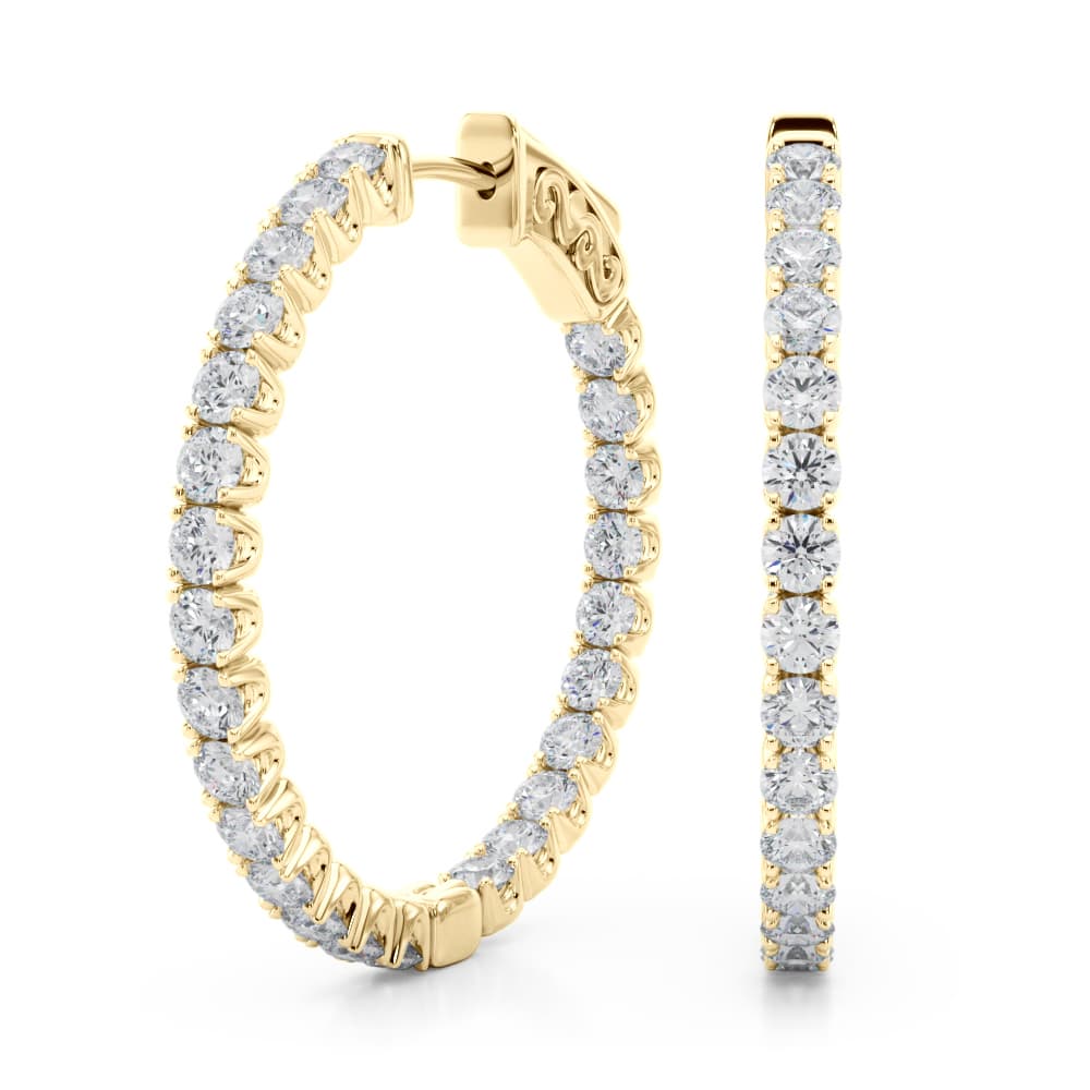 Lab-Grown Diamond 4-Prong Round Hoops, 28 mm (2 ct. tw.), Front view in yellow gold