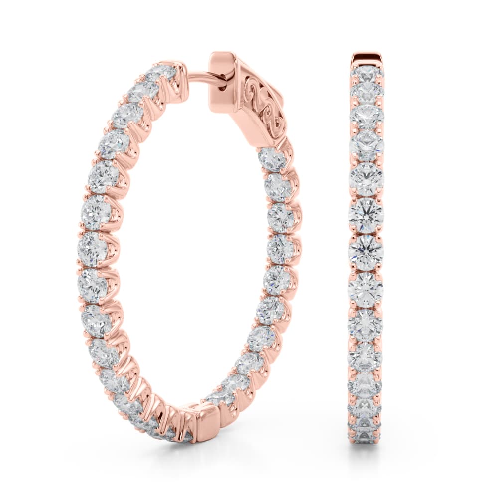 Lab-Grown Diamond 4-Prong Round Hoops, 28 mm (2 ct. tw.), Front view in rose gold