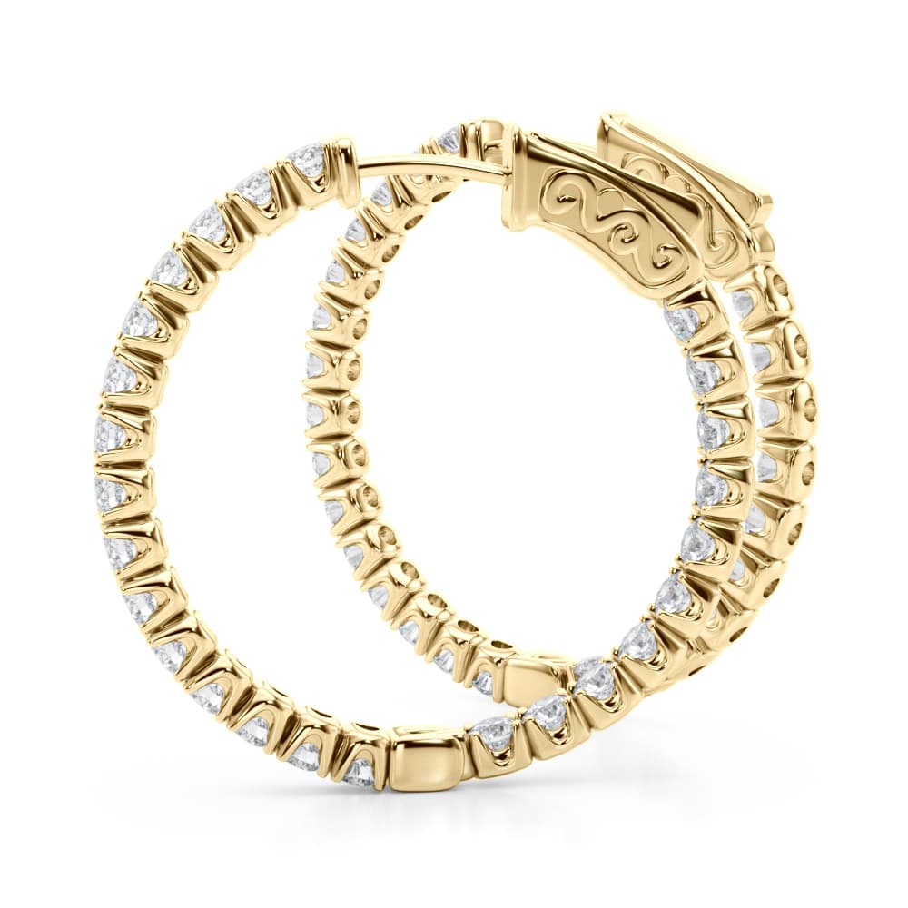 Lab-Grown Diamond 4-Prong Round Hoops, 28 mm (2 ct. tw.), Angle view in yellow gold