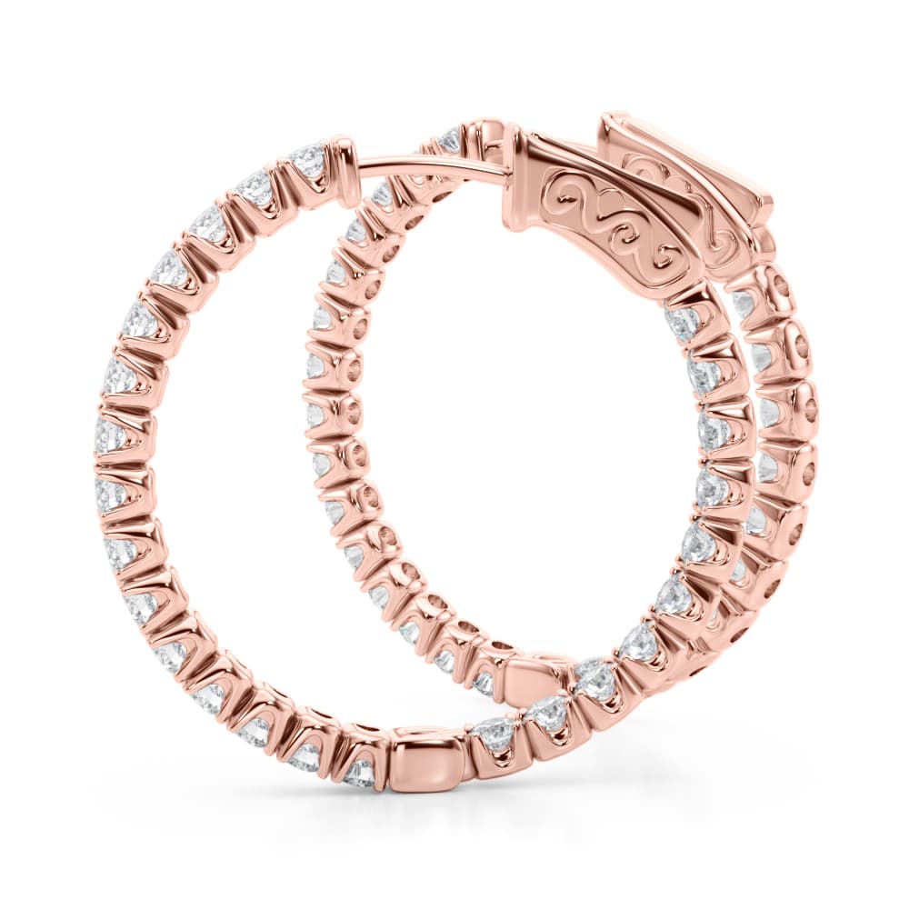 Lab-Grown Diamond 4-Prong Round Hoops, 28 mm (2 ct. tw.), Angle view in rose gold