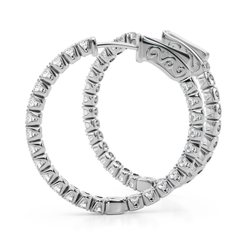 Lab-Grown Diamond 4-Prong Round Hoops, 28 mm (2 ct. tw.), Angle view in white gold or platinum