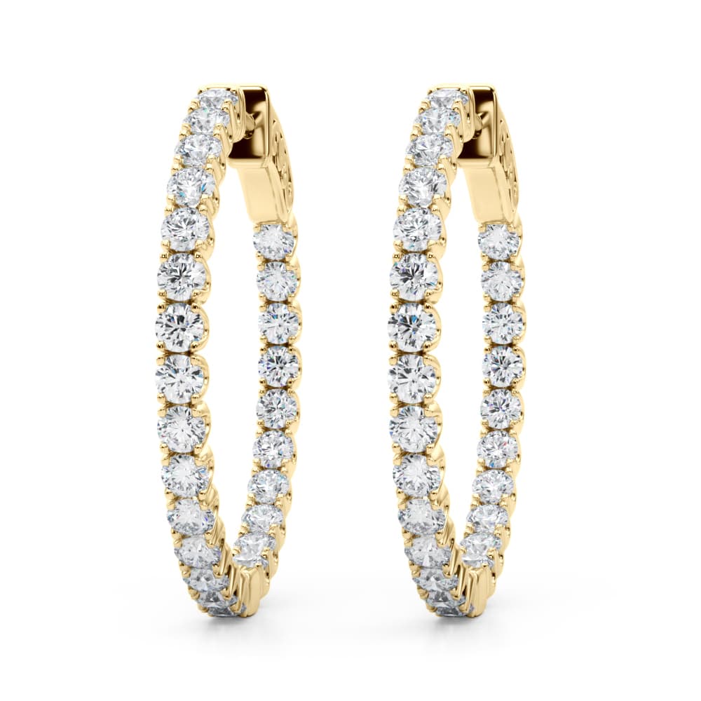 Lab-Grown Diamond 4-Prong Round Hoops, 28 mm (2 ct. tw.), On hand view in yellow gold