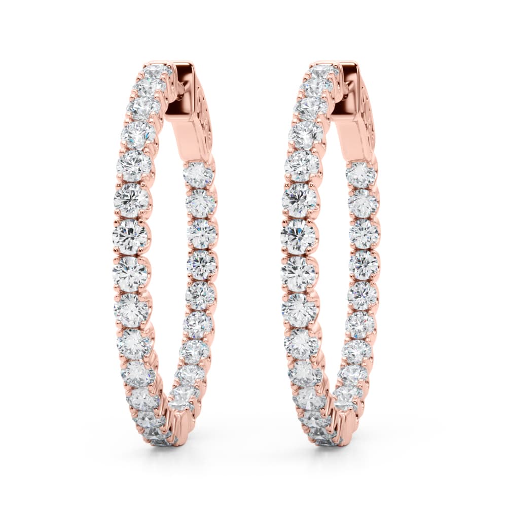 Lab-Grown Diamond 4-Prong Round Hoops, 28 mm (2 ct. tw.), On hand view in rose gold
