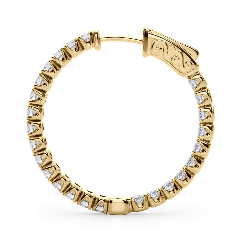 Lab-Grown Diamond 4-Prong Round Hoops, 28 mm (2 ct. tw.), Side view in yellow gold