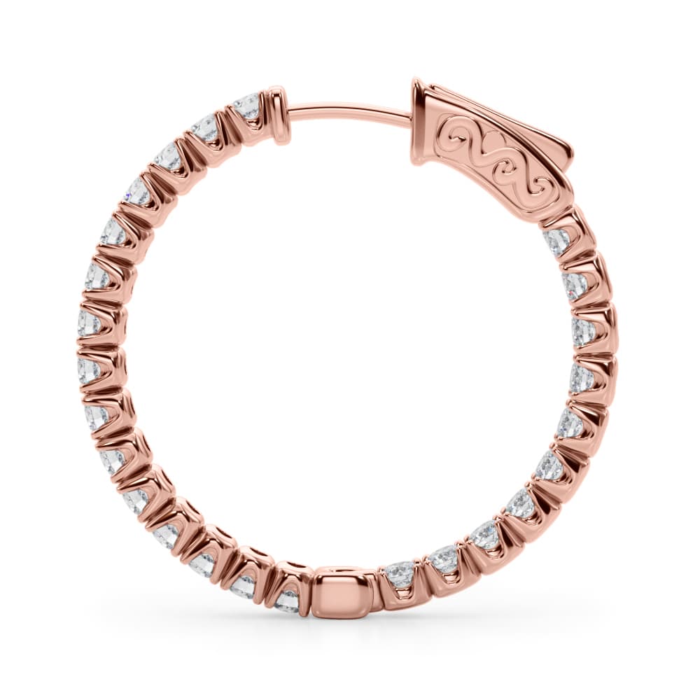 Lab-Grown Diamond 4-Prong Round Hoops, 28 mm (2 ct. tw.), Side view in rose gold