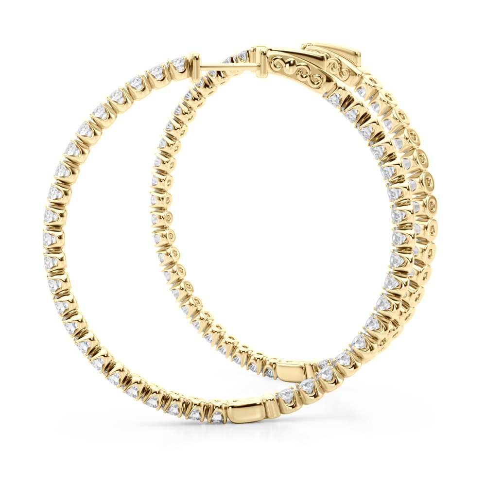 Lab-Grown Diamond 4-Prong Round Hoops, 41 mm (4 ct. tw.), Angle view in yellow gold