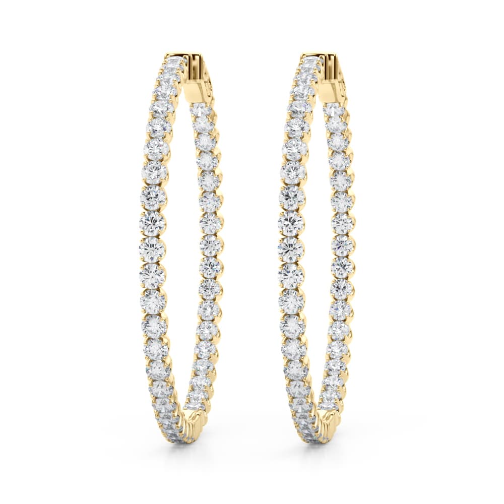 Lab-Grown Diamond 4-Prong Round Hoops, 41 mm (4 ct. tw.), On hand view in yellow gold