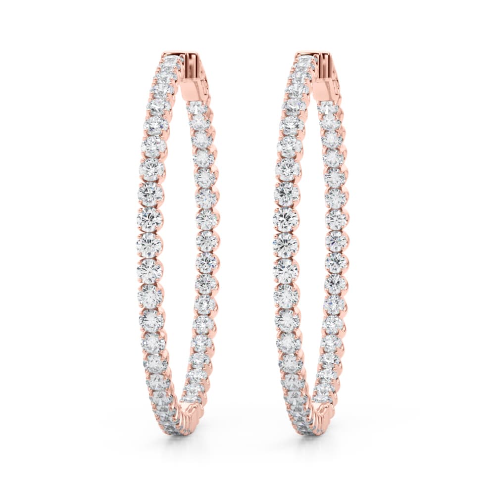 Lab-Grown Diamond 4-Prong Round Hoops, 41 mm (4 ct. tw.), On hand view in rose gold