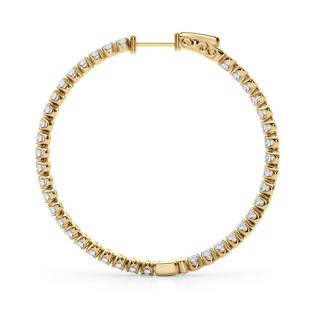Lab-Grown Diamond 4-Prong Round Hoops, 41 mm (4 ct. tw.), Side view in yellow gold