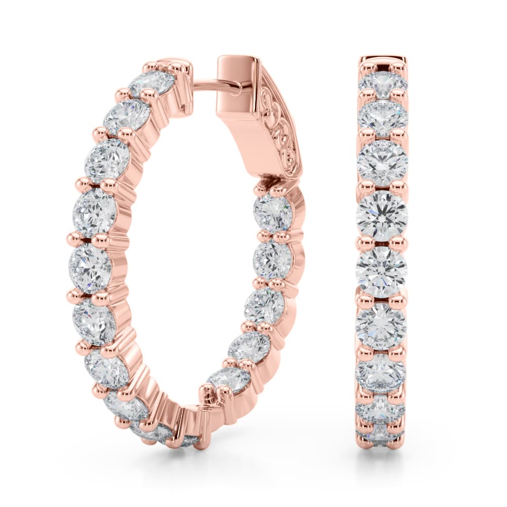 Inside-Out Shared Prong Round Hoop Earrings (2.7 ct. tw.), Front view in rose gold