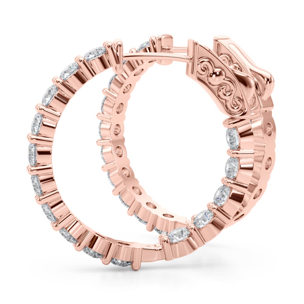 Inside-Out Shared Prong Round Hoop Earrings (2.7 ct. tw.), Angle view in rose gold