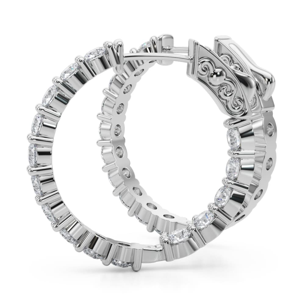 Inside-Out Shared Prong Round Hoop Earrings (2.7 ct. tw.), Angle view in white gold or platinum