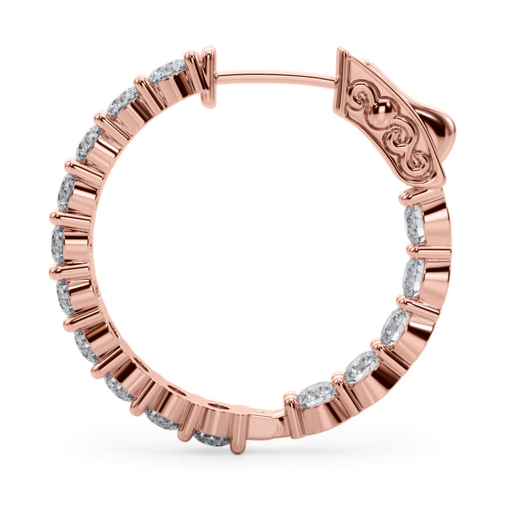 Inside-Out Shared Prong Round Hoop Earrings (2.7 ct. tw.), Side view in rose gold