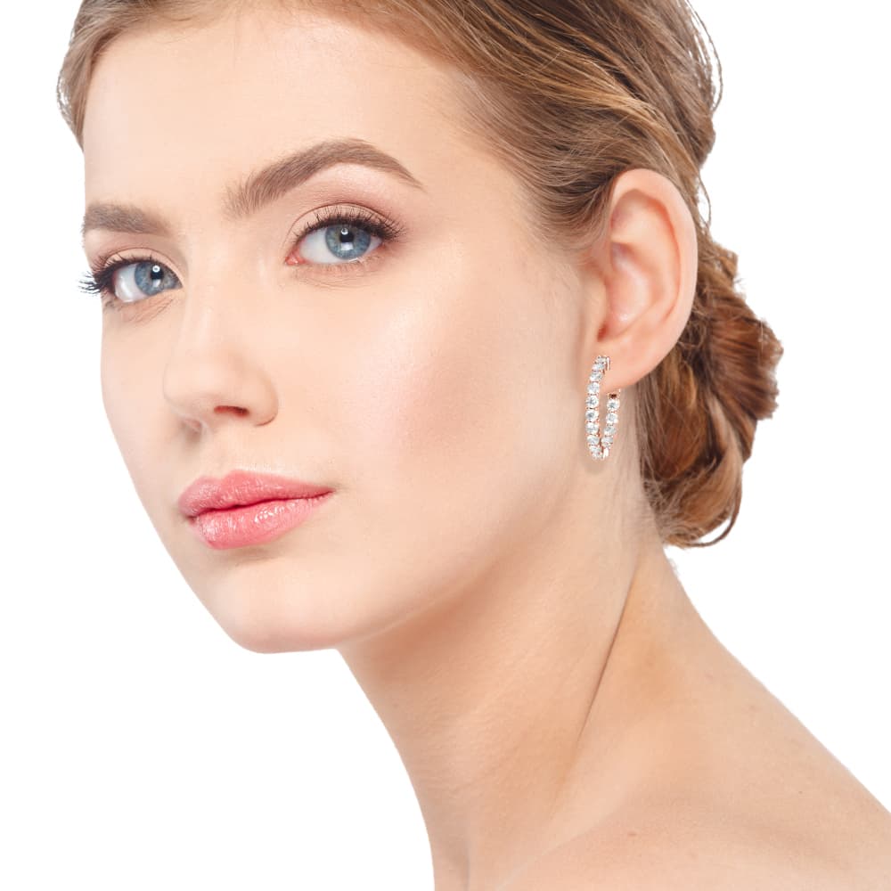 Inside-Out Shared Prong Round Hoop Earrings (2.7 ct. tw.), Top view in rose gold